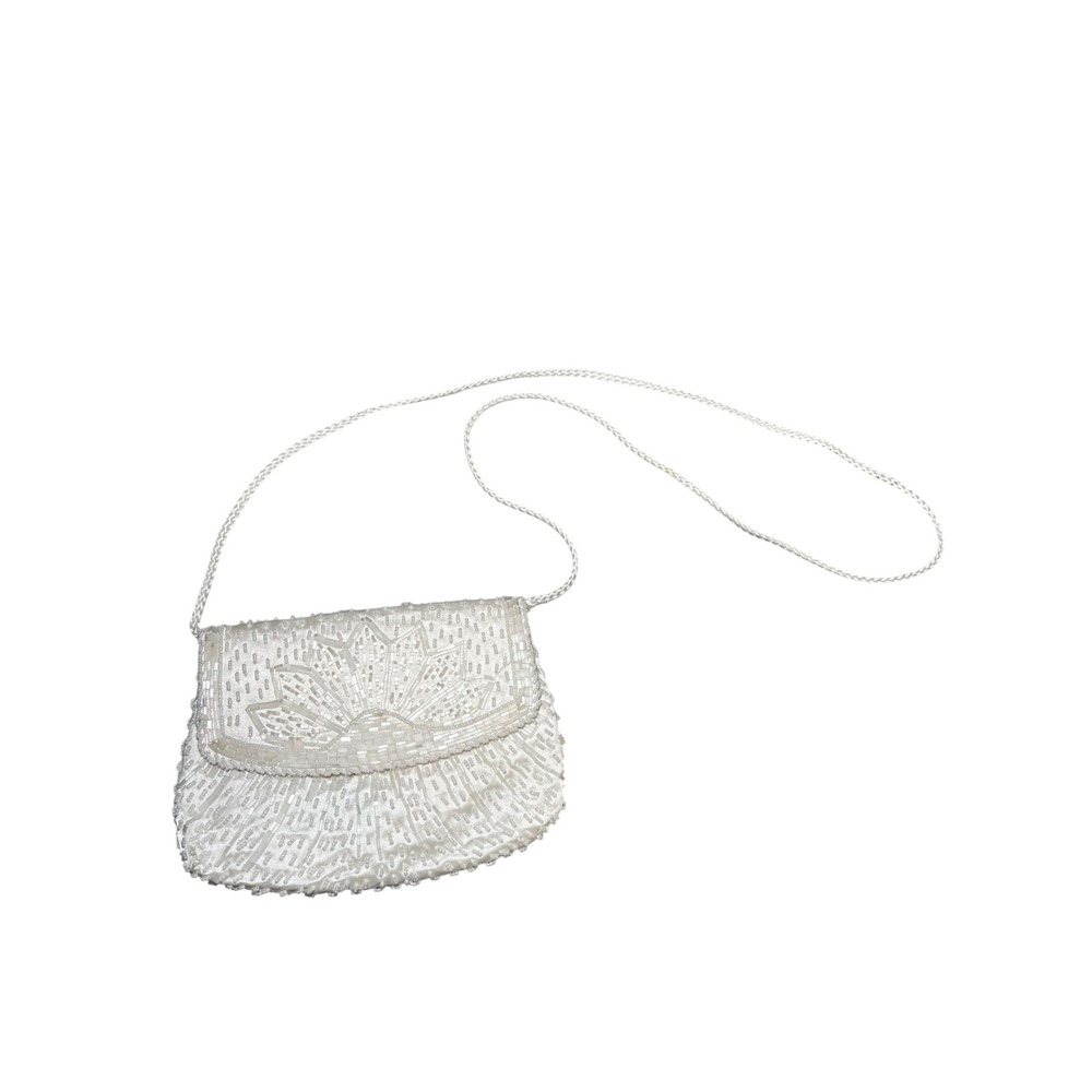Beaded Crossbody Evening Bag White Sunburst Vintage Joan Bari